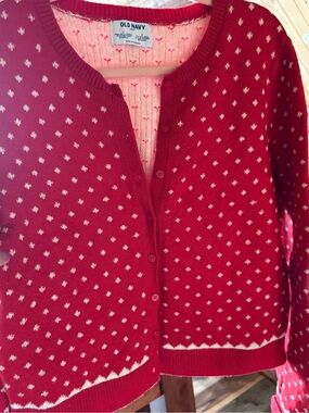Old Navy Red Cardigan with White Dot Pattern